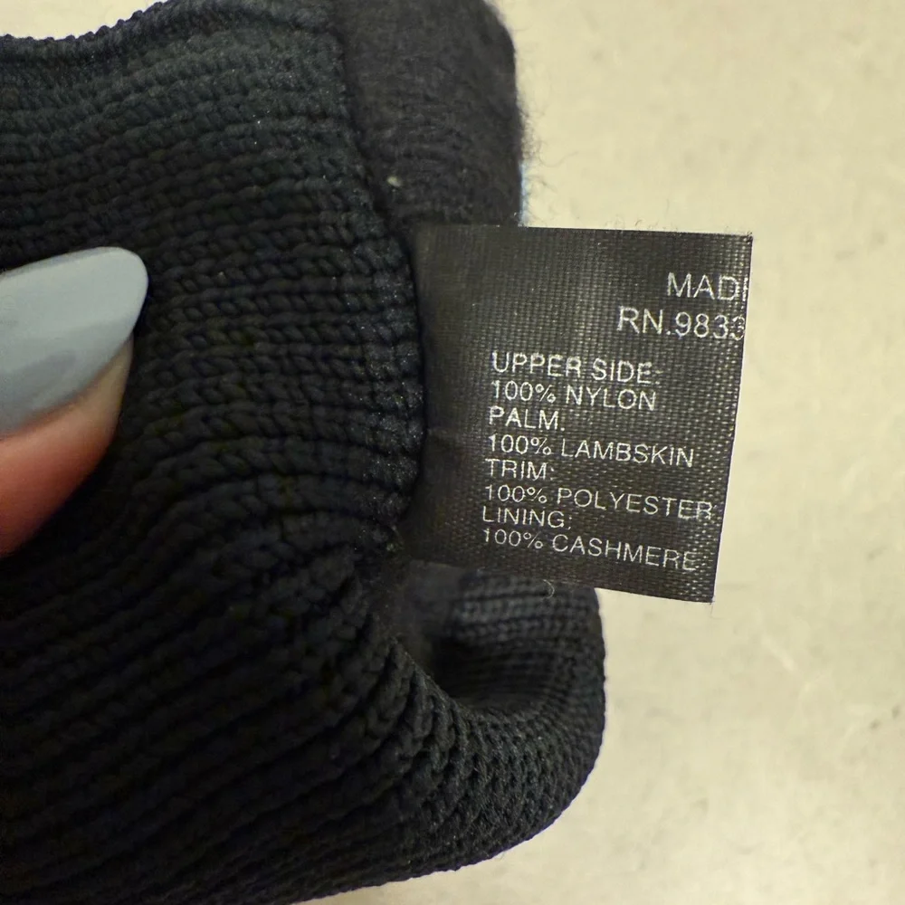 AUTH PRADA WOMENS LEATHER/NYLON CASHMERE LINED GLOVES, SIZE 7.5, MADE IN ITALY